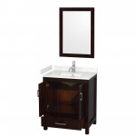 30 Inch Single Bathroom Vanity in Espresso, Carrara Cultured Marble Countertop, Sink, 24 Inch Mirror