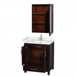 30 Inch Single Bathroom Vanity in Espresso, Carrara Cultured Marble Countertop, Sink, Medicine Cabinet