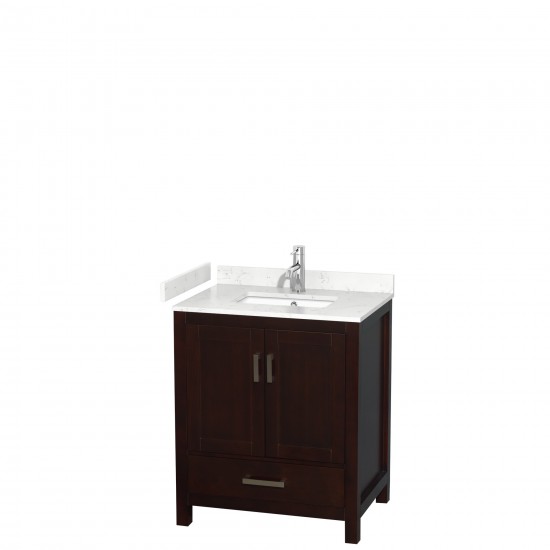 30 Inch Single Bathroom Vanity in Espresso, Carrara Cultured Marble Countertop, Sink, No Mirror