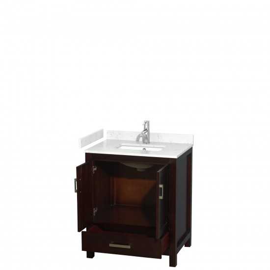 30 Inch Single Bathroom Vanity in Espresso, Carrara Cultured Marble Countertop, Sink, No Mirror