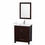 30 Inch Single Bathroom Vanity in Espresso, White Cultured Marble Countertop, Sink, 24 Inch Mirror