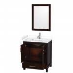 30 Inch Single Bathroom Vanity in Espresso, White Cultured Marble Countertop, Sink, 24 Inch Mirror