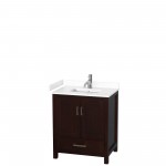 30 Inch Single Bathroom Vanity in Espresso, White Cultured Marble Countertop, Sink, No Mirror