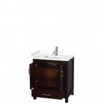 30 Inch Single Bathroom Vanity in Espresso, White Cultured Marble Countertop, Sink, No Mirror