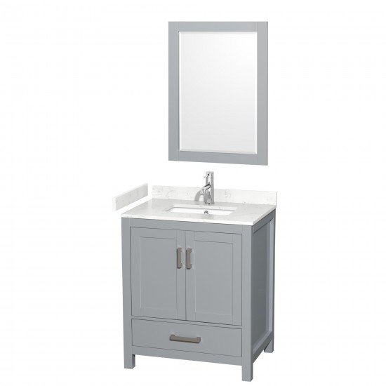 30 Inch Single Bathroom Vanity in Gray, Carrara Cultured Marble Countertop, Sink, 24 Inch Mirror