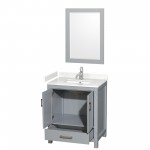 30 Inch Single Bathroom Vanity in Gray, Carrara Cultured Marble Countertop, Sink, 24 Inch Mirror