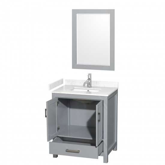 30 Inch Single Bathroom Vanity in Gray, Carrara Cultured Marble Countertop, Sink, 24 Inch Mirror