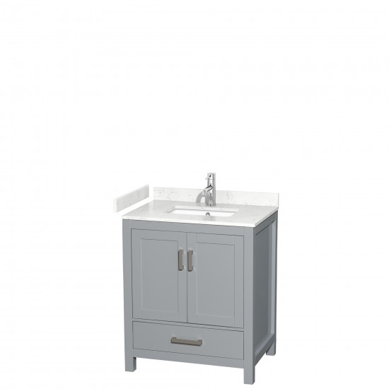 30 Inch Single Bathroom Vanity in Gray, Carrara Cultured Marble Countertop, Sink, No Mirror