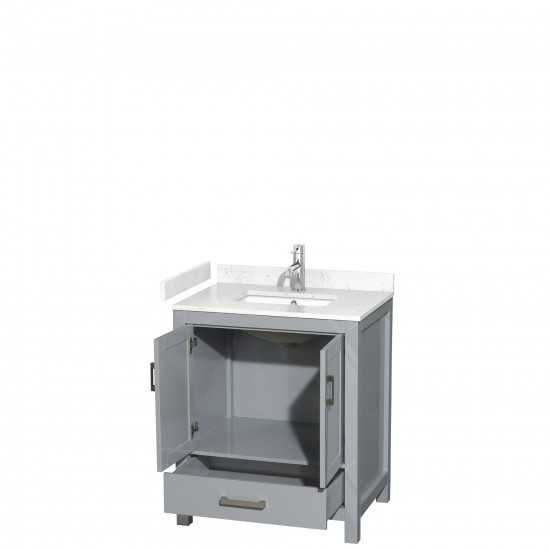 30 Inch Single Bathroom Vanity in Gray, Carrara Cultured Marble Countertop, Sink, No Mirror