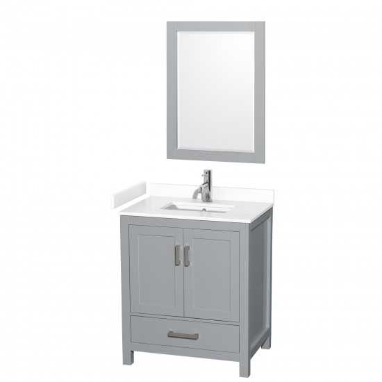 30 Inch Single Bathroom Vanity in Gray, White Cultured Marble Countertop, Sink, 24 Inch Mirror