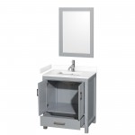 30 Inch Single Bathroom Vanity in Gray, White Cultured Marble Countertop, Sink, 24 Inch Mirror