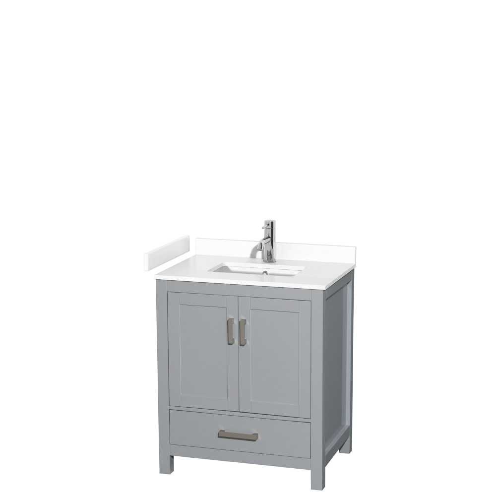 30 Inch Single Bathroom Vanity in Gray, White Cultured Marble Countertop, Sink, No Mirror