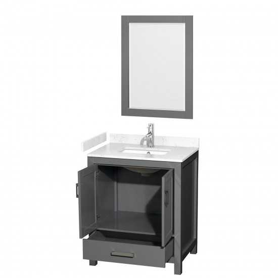 30 Inch Single Bathroom Vanity in Dark Gray, Carrara Cultured Marble Countertop, Sink, 24 Inch Mirror