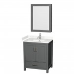 30 Inch Single Bathroom Vanity in Dark Gray, Carrara Cultured Marble Countertop, Sink, Medicine Cabinet