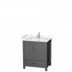 30 Inch Single Bathroom Vanity in Dark Gray, Carrara Cultured Marble Countertop, Sink, No Mirror