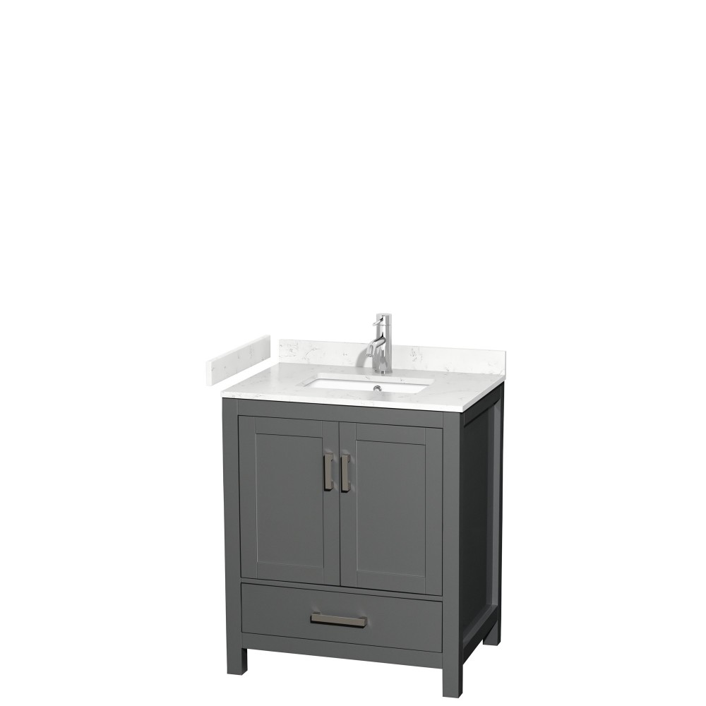 30 Inch Single Bathroom Vanity in Dark Gray, Carrara Cultured Marble Countertop, Sink, No Mirror