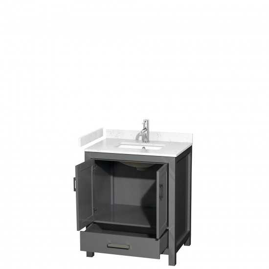 30 Inch Single Bathroom Vanity in Dark Gray, Carrara Cultured Marble Countertop, Sink, No Mirror