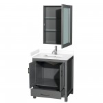 30 Inch Single Bathroom Vanity in Dark Gray, White Cultured Marble Countertop, Sink, Medicine Cabinet