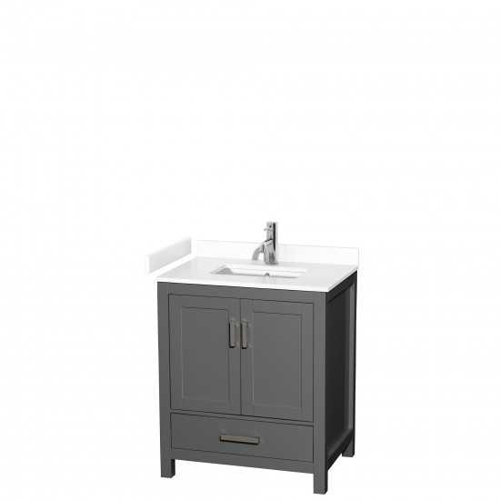 30 Inch Single Bathroom Vanity in Dark Gray, White Cultured Marble Countertop, Sink, No Mirror