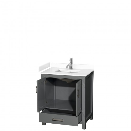 30 Inch Single Bathroom Vanity in Dark Gray, White Cultured Marble Countertop, Sink, No Mirror