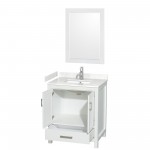 30 Inch Single Bathroom Vanity in White, Carrara Cultured Marble Countertop, Sink, 24 Inch Mirror