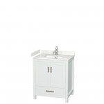 30 Inch Single Bathroom Vanity in White, Carrara Cultured Marble Countertop, Sink, No Mirror