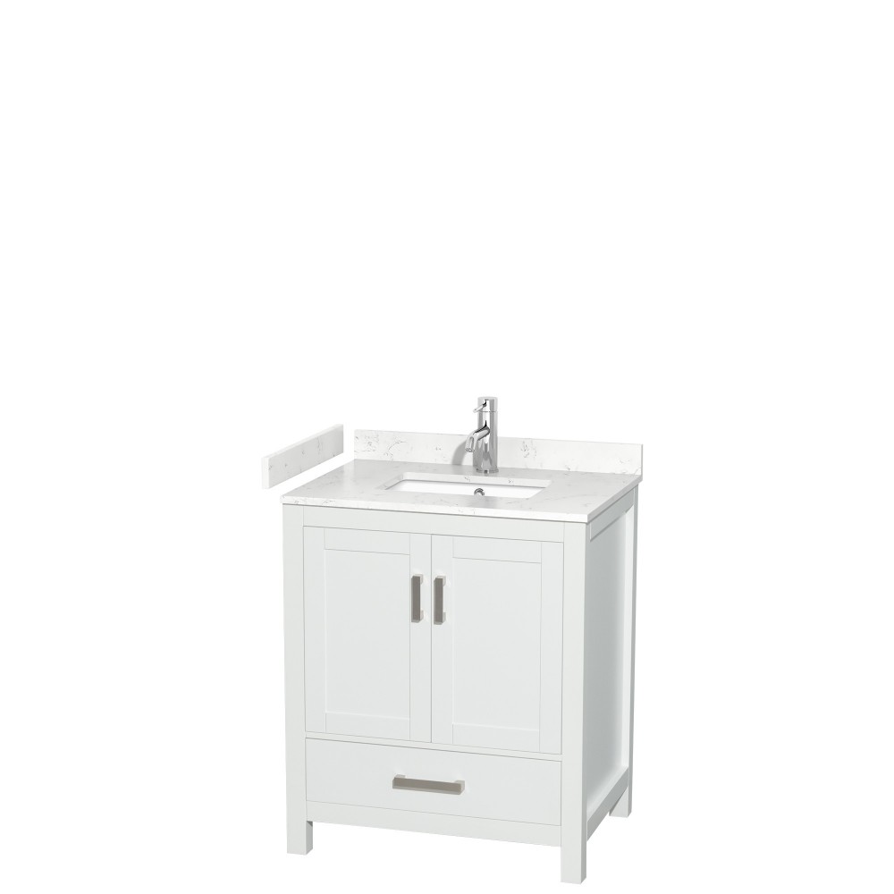 30 Inch Single Bathroom Vanity in White, Carrara Cultured Marble Countertop, Sink, No Mirror