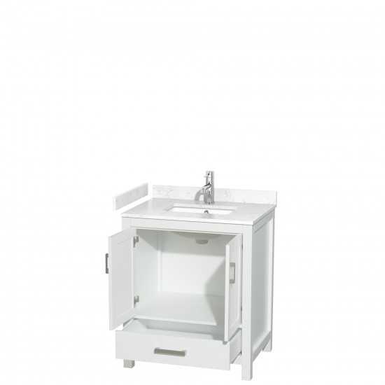 30 Inch Single Bathroom Vanity in White, Carrara Cultured Marble Countertop, Sink, No Mirror