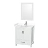 30 Inch Single Bathroom Vanity in White, White Cultured Marble Countertop, Sink, 24 Inch Mirror