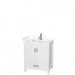 30 Inch Single Bathroom Vanity in White, White Cultured Marble Countertop, Sink, No Mirror