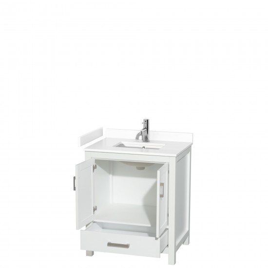 30 Inch Single Bathroom Vanity in White, White Cultured Marble Countertop, Sink, No Mirror