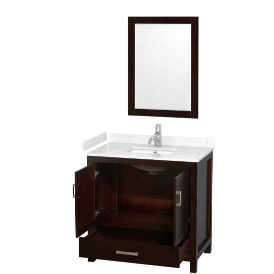 36 Inch Single Bathroom Vanity in Espresso, Carrara Cultured Marble Countertop, Sink, 24 Inch Mirror