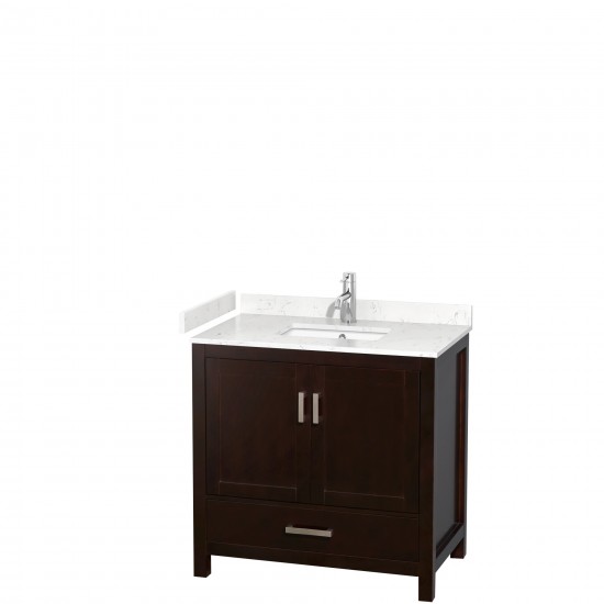 36 Inch Single Bathroom Vanity in Espresso, Carrara Cultured Marble Countertop, Sink, No Mirror