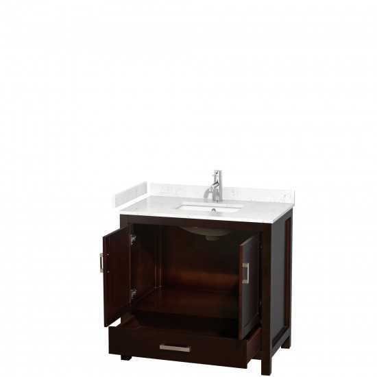 36 Inch Single Bathroom Vanity in Espresso, Carrara Cultured Marble Countertop, Sink, No Mirror