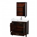 36 Inch Single Bathroom Vanity in Espresso, White Cultured Marble Countertop, Sink, Medicine Cabinet