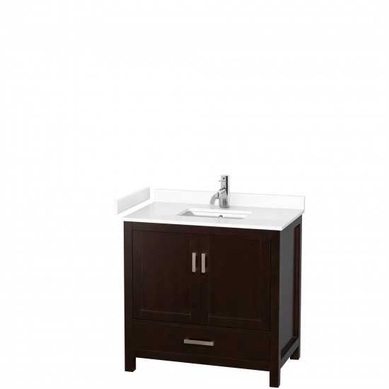 36 Inch Single Bathroom Vanity in Espresso, White Cultured Marble Countertop, Sink, No Mirror