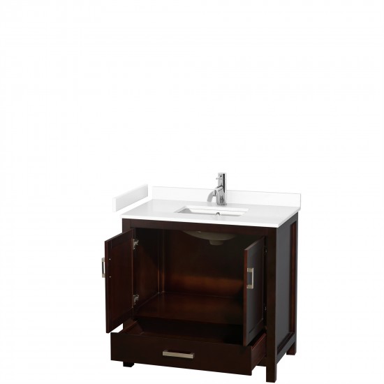 36 Inch Single Bathroom Vanity in Espresso, White Cultured Marble Countertop, Sink, No Mirror