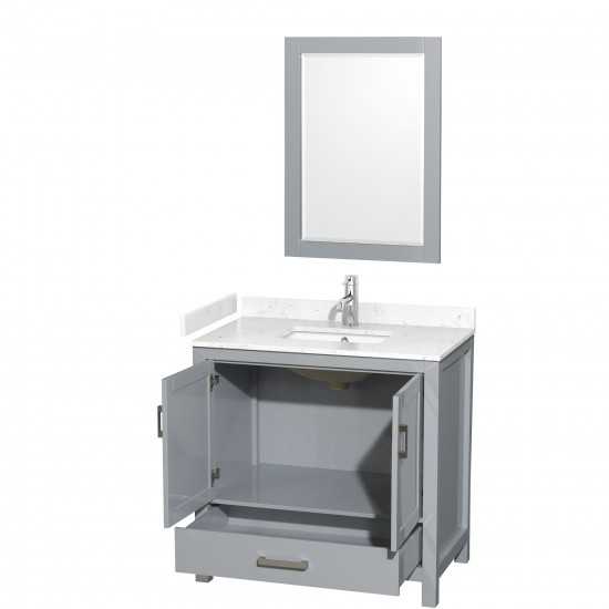 36 Inch Single Bathroom Vanity in Gray, Carrara Cultured Marble Countertop, Sink, 24 Inch Mirror