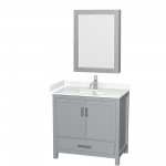 36 Inch Single Bathroom Vanity in Gray, Carrara Cultured Marble Countertop, Sink, Medicine Cabinet