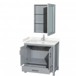 36 Inch Single Bathroom Vanity in Gray, Carrara Cultured Marble Countertop, Sink, Medicine Cabinet