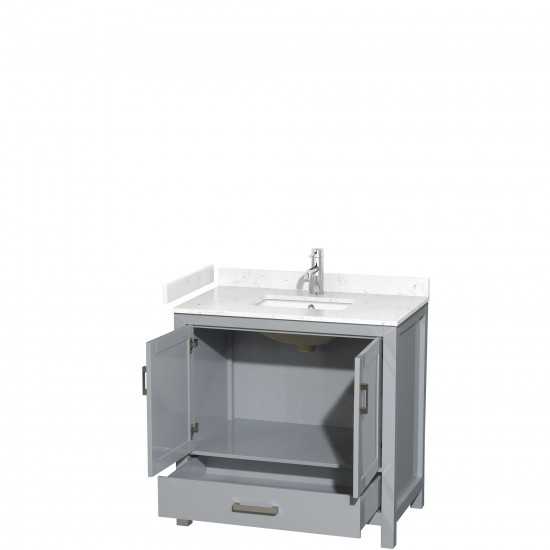 36 Inch Single Bathroom Vanity in Gray, Carrara Cultured Marble Countertop, Sink, No Mirror