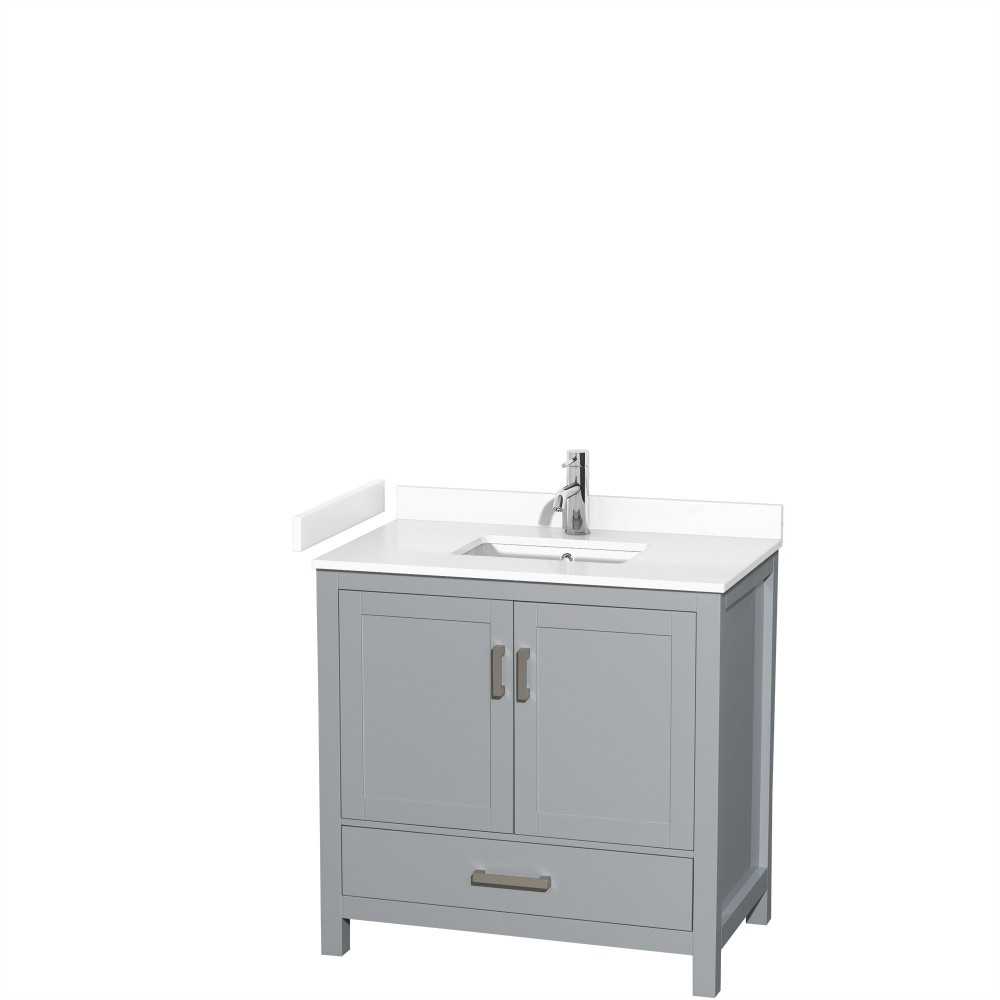 36 Inch Single Bathroom Vanity in Gray, White Cultured Marble Countertop, Sink, No Mirror