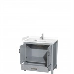 36 Inch Single Bathroom Vanity in Gray, White Cultured Marble Countertop, Sink, No Mirror