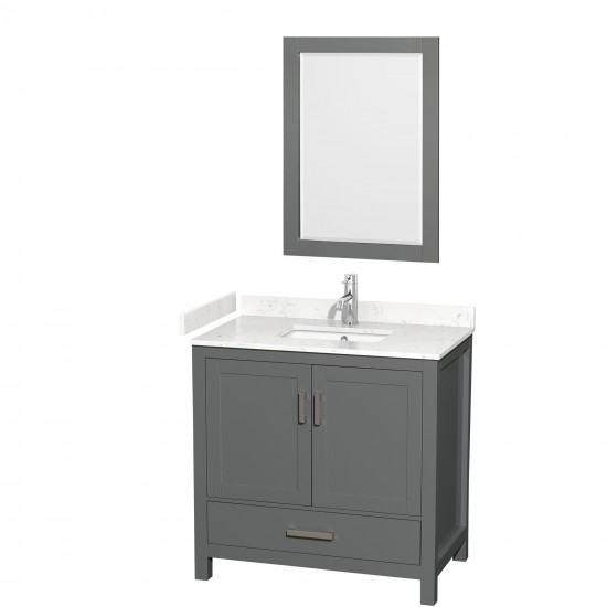 36 Inch Single Bathroom Vanity in Dark Gray, Carrara Cultured Marble Countertop, Sink, 24 Inch Mirror