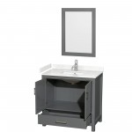 36 Inch Single Bathroom Vanity in Dark Gray, Carrara Cultured Marble Countertop, Sink, 24 Inch Mirror