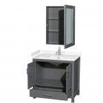 36 Inch Single Bathroom Vanity in Dark Gray, Carrara Cultured Marble Countertop, Sink, Medicine Cabinet