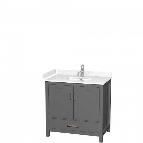 36 Inch Single Bathroom Vanity in Dark Gray, Carrara Cultured Marble Countertop, Sink, No Mirror