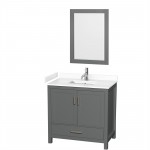 36 Inch Single Bathroom Vanity in Dark Gray, White Cultured Marble Countertop, Sink, 24 Inch Mirror