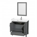 36 Inch Single Bathroom Vanity in Dark Gray, White Cultured Marble Countertop, Sink, 24 Inch Mirror