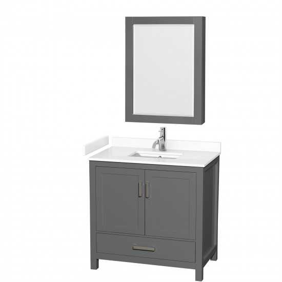 36 Inch Single Bathroom Vanity in Dark Gray, White Cultured Marble Countertop, Sink, Medicine Cabinet